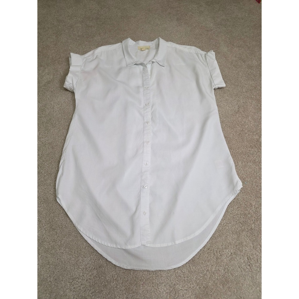 Cloth & Stone White Short Sleeve Button Down High Low Shirt Women Medium